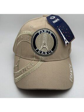 Paris France Eiffel Tower City of Lights Baseball Cap Hat Adjustable  Khaki Tan